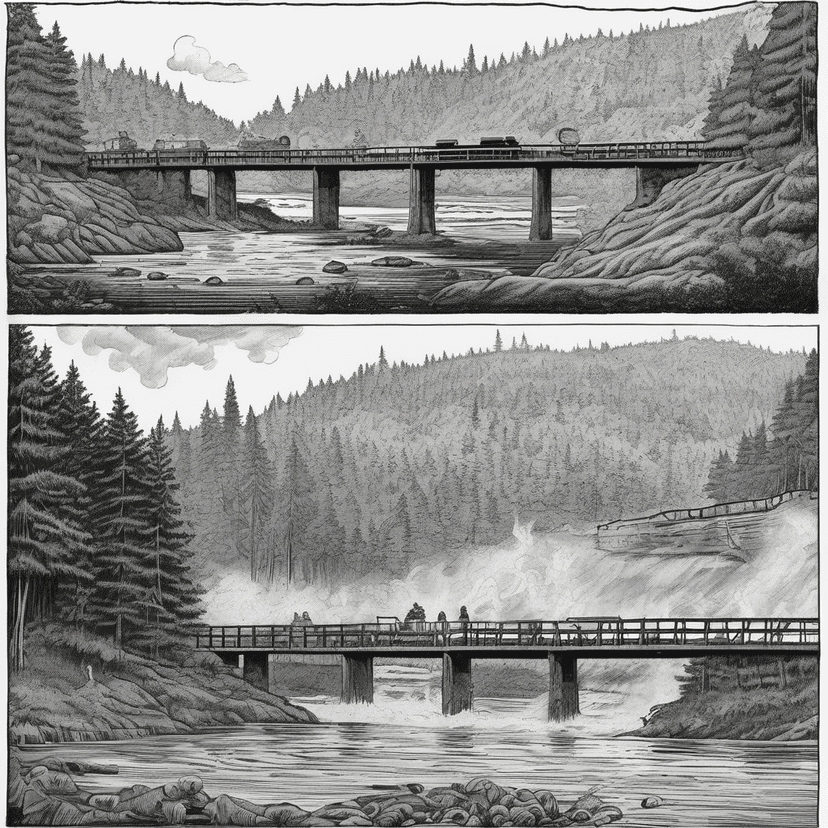Steam forms X over submerged Chehalis River Walk.